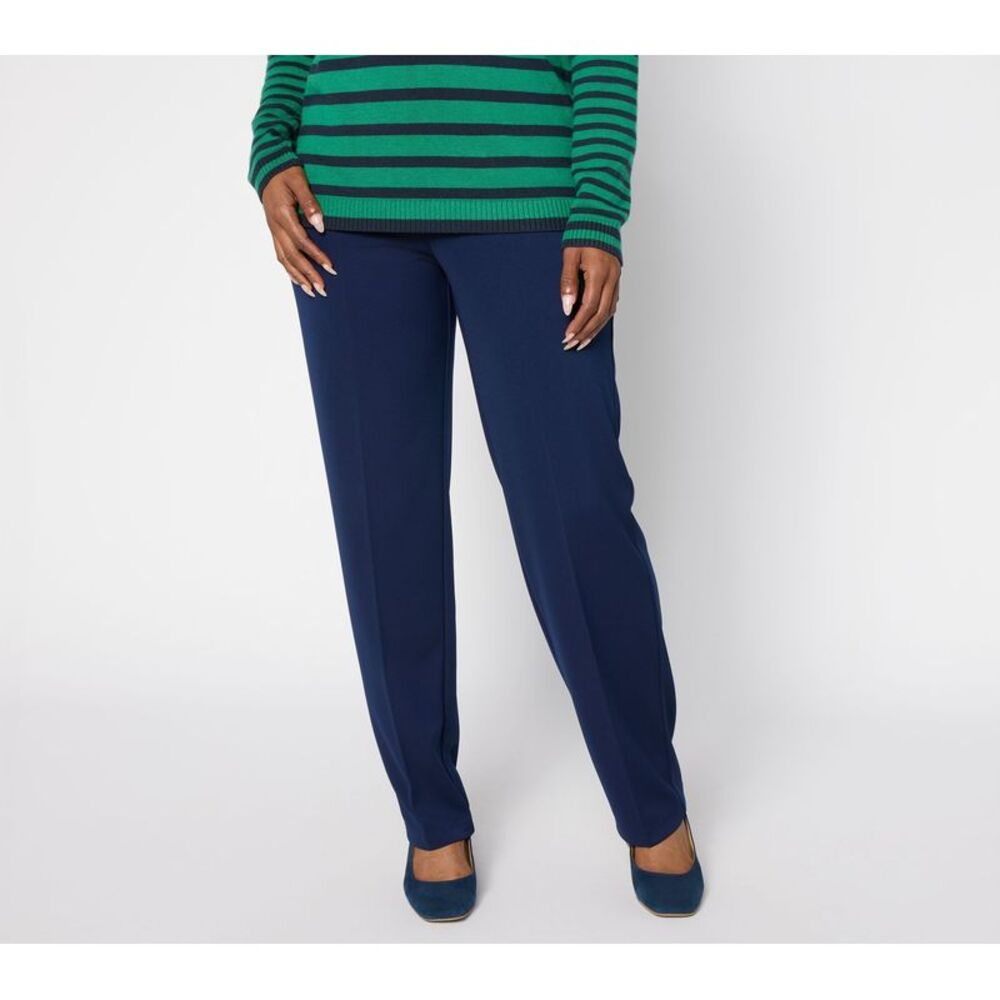 Susan Graver Women's Pants Sz L Milano Knit Straight Leg Pull-On Blue A710041